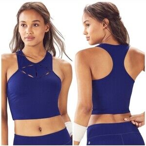 Fabletics Lexi Midi Sports Bra Ink Blue Removable Cups Racer Back Size S